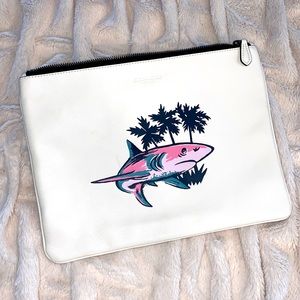 NWOT Genuine Leather Coach Off White Shark Clutch